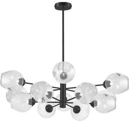 Dainolite Abii 12 Light Chandelier Matte Black Finish Clear Glass Lamp|Lustre Abii de Dainolite en verre transparent, avec fini noir mat et 12 ampoules