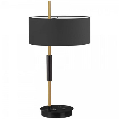 Dainolite Fitzgerald 1 Light Table Lamp Matte Black/Aged Brass Finish Black Shade|Lampe de table Fitzgerald de Dainolite avec abat-jour noir, fini noir mat et laiton vieilli, et 1 ampoule