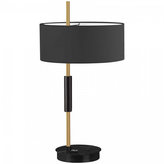 Dainolite Fitzgerald 1 Light Table Lamp Matte Black/Aged Brass Finish Black Shade|Lampe de table Fitzgerald de Dainolite avec abat-jour noir, fini noir mat et laiton vieilli, et 1 ampoule
