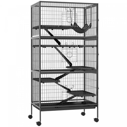 Pawhut Cage Roulante A 6 Niveaux Pour Petits Animaux, Cage Pour Lapin, Furet, Chinchilla, Kitten