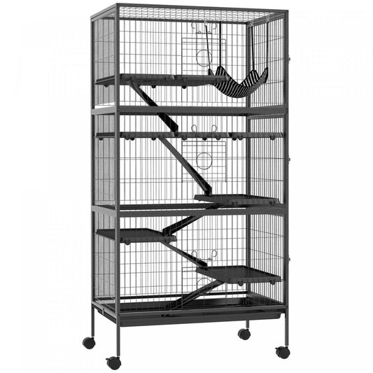 Pawhut Cage Roulante A 6 Niveaux Pour Petits Animaux, Cage Pour Lapin, Furet, Chinchilla, Kitten