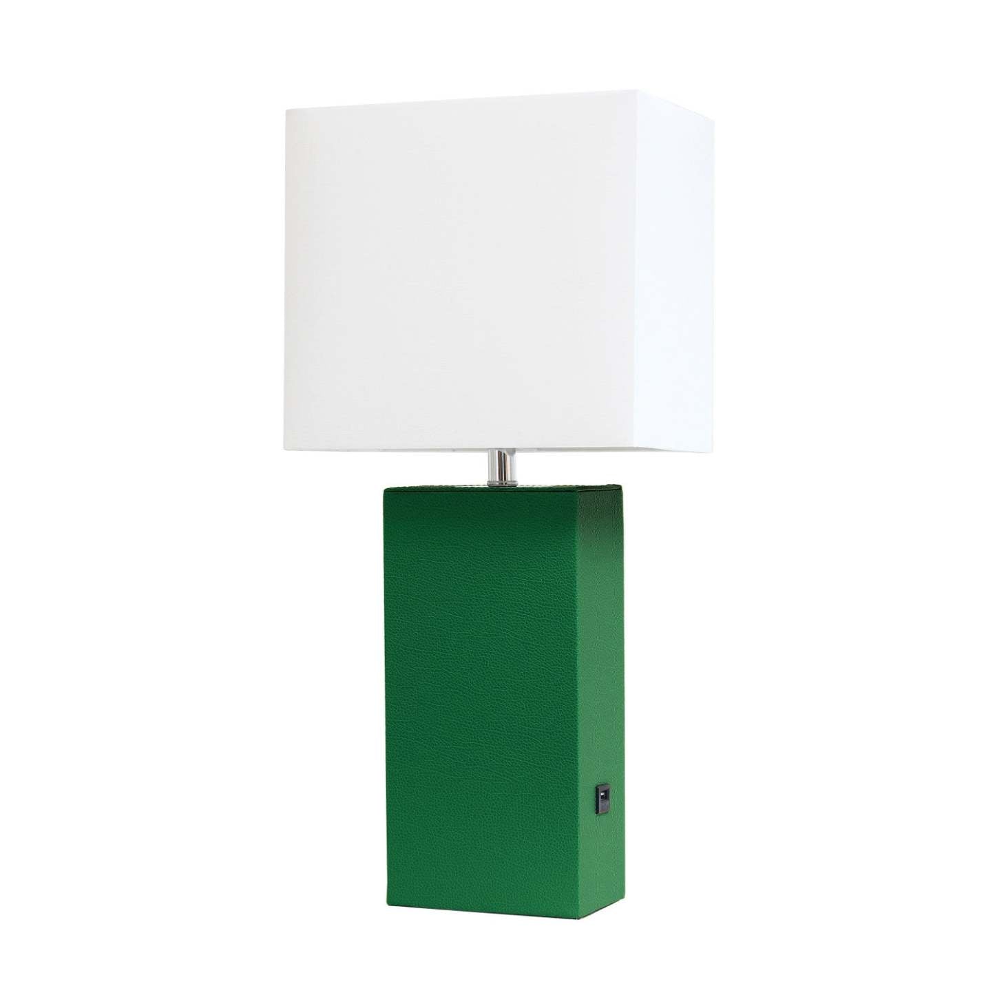 Lampe de table moderne Elegant Designs en cuir avec USB et abat-jour en tissu blanc, verte|Lampe de table moderne Elegant Designs en cuir avec USB, verte|D219NX1I
