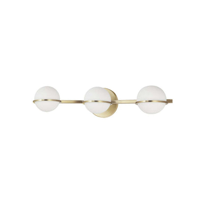 Dainolite Sofia 3 Light Vanity Light Aged Brass White Opal Glass Lamp|Lumière de coiffeuse Sofia de Dainolite en verre blanc opale, avec fini laiton vieilli et 3 ampoules