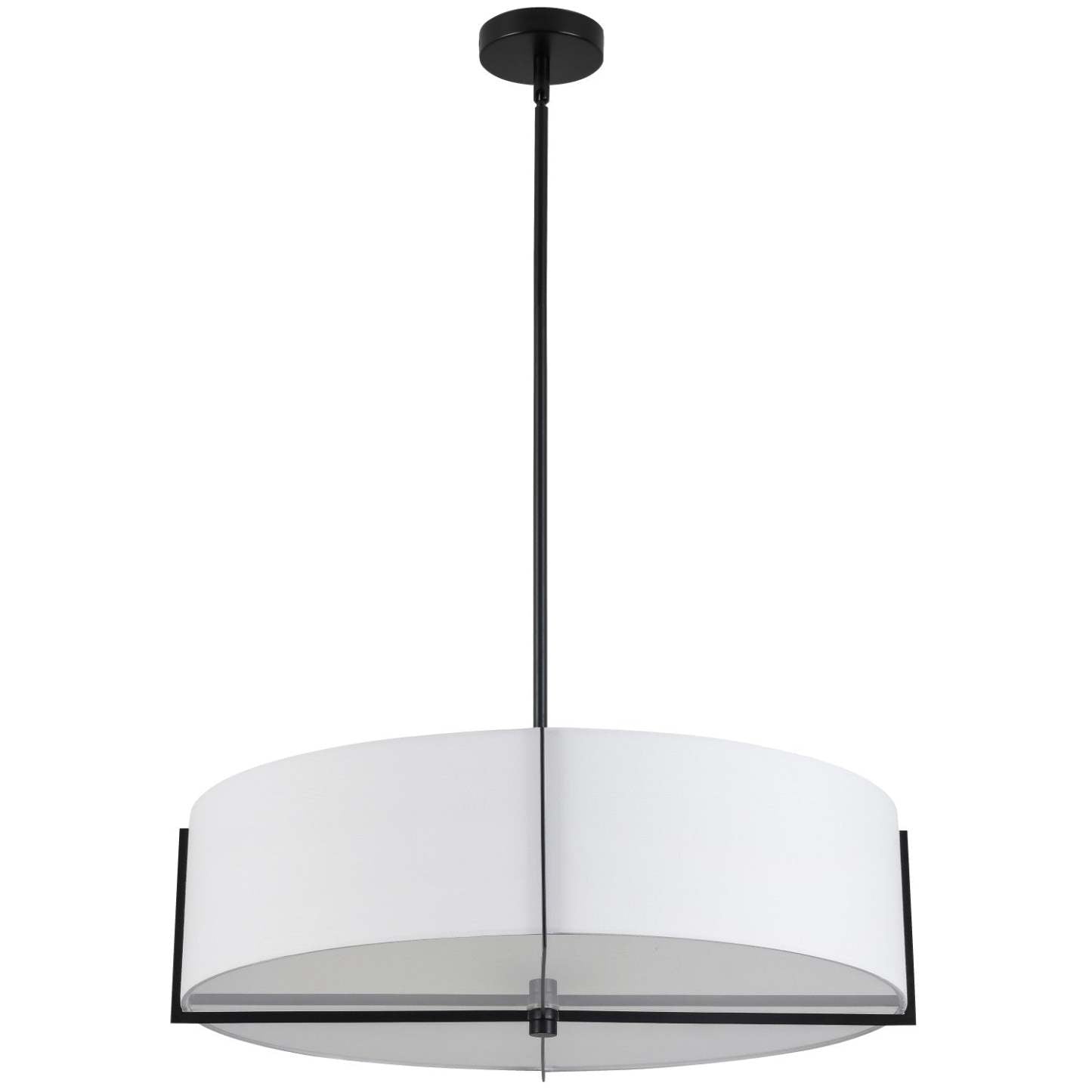 Dainolite Preston 4 Light Pendant 26 Dia Matte Black White Shade Lamp|Luminaire suspendu Preston de Dainolite de 26 po de diamètre avec abat-jour blanc, fini noir mat et 4 ampoules