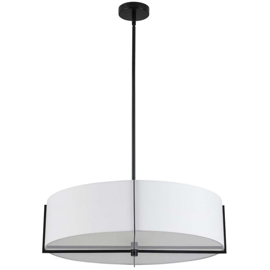Dainolite Preston 4 Light Pendant 26 Dia Matte Black White Shade Lamp|Luminaire suspendu Preston de Dainolite de 26 po de diamètre avec abat-jour blanc, fini noir mat et 4 ampoules