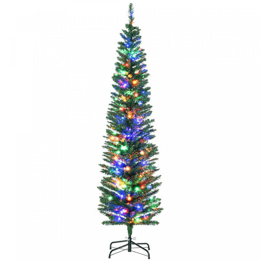 Homcom 6' Pencil Artificial Christmas Tree With Colorful Led Lights|Homcom Arbre De Noël Artificiel De 6 Pi Avec Lumières Led Colorées