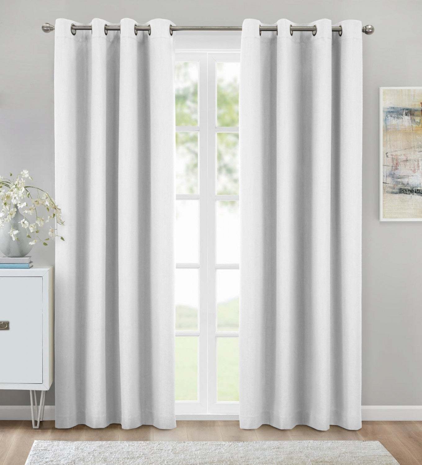 Thermaplus Kelly White Blackout Grommet Curtain Panel - 52 x 63|Panneau de rideau occultant à œillets Kelly blanc de Thermaplus - 52 x 63