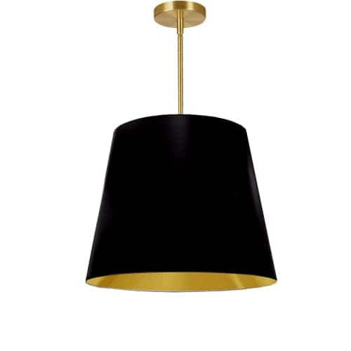 Dainolite Oversize Drum 1 Light Pendant conique Drum Medium Black/Gold Shade Lamp|Luminaire suspendu moyen de Dainolite avec très grand abat-jour cylindrique effilé noir et doré, et 1 ampoule