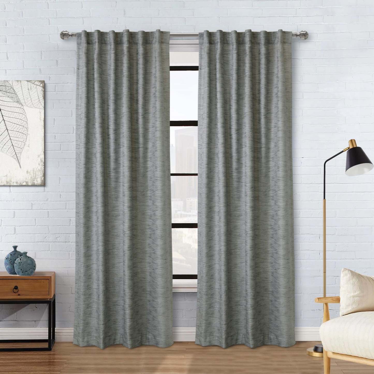 Habitat Odessa Grey Light Filtering Dual Header Curtain Panel - 52 x 108|Panneau de rideau filtrant la lumière Odessa gris à double têtes d’Habitat - 52 x 108