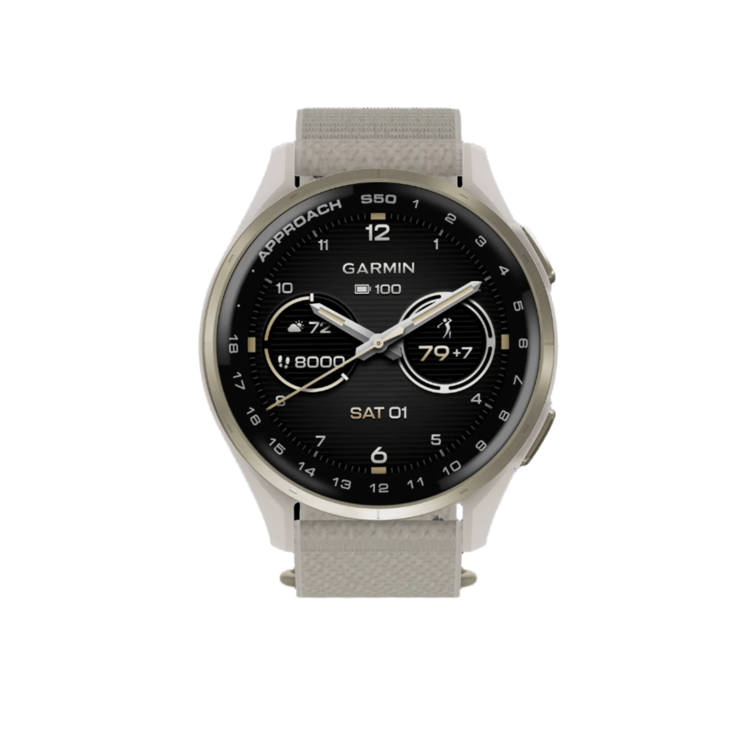 Garmin Approach S50 Amoled Montre Intelligente de Golf - Gps, 43 000 Parcours Préchargés | Aluminium Crème Or Bez