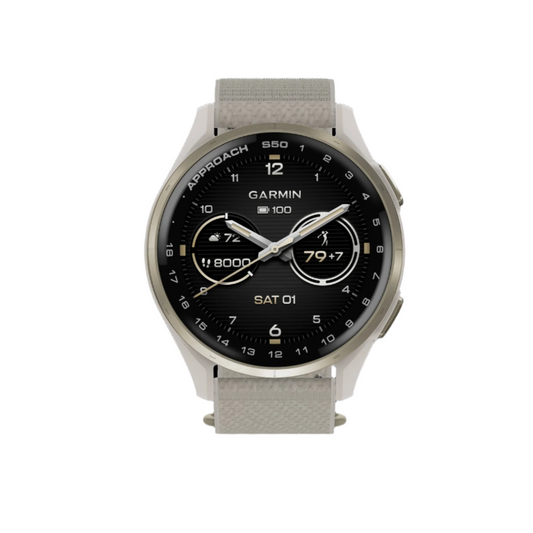 Garmin Approach S50 Amoled Montre Intelligente de Golf - Gps, 43 000 Parcours Préchargés | Aluminium Crème Or Bez