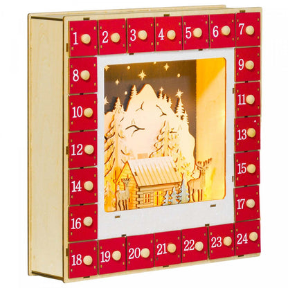 Homcom Calendrier De L'avent De Noël Avec 24 Tiroirs Et Lumières LED|Homcom Christmas Advent Calendar With 24 Countdown Drawers And LED Lights
