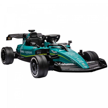 Qaba Powered Ride-On Aston Martin F1 Team Amr23 Licensed Electric Go Kart, 12v 3 Mph Kids Ride On Ca|Qaba Kart Électrique 12 V Pour Enfants Avec 4 Roues Absorbant Les Chocs, Voiture De Course Extérieur