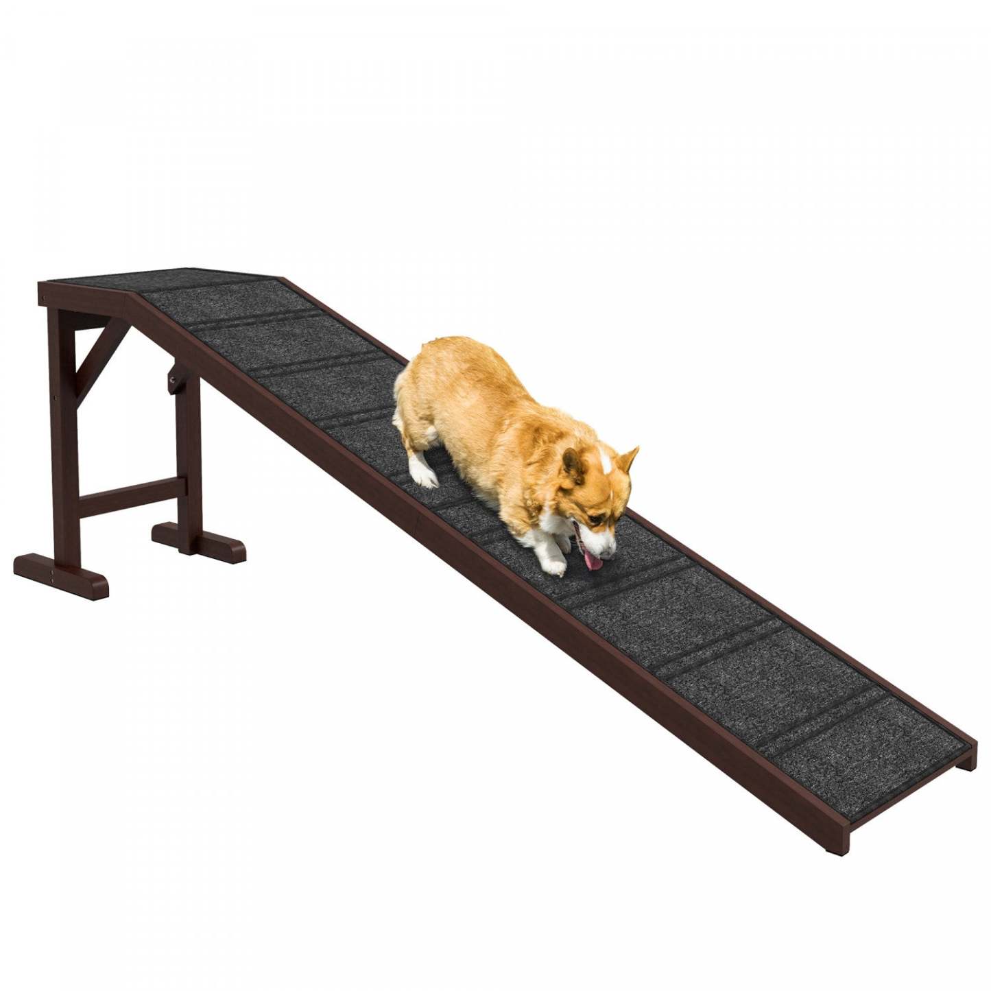Pawhut Marches De Lit De Rampe Pour Animaux De Compagnie Pour Chiens, Chats, Plate-forme De Tapis Antidérapant En Bois De Pin 74l X 16w X 25h