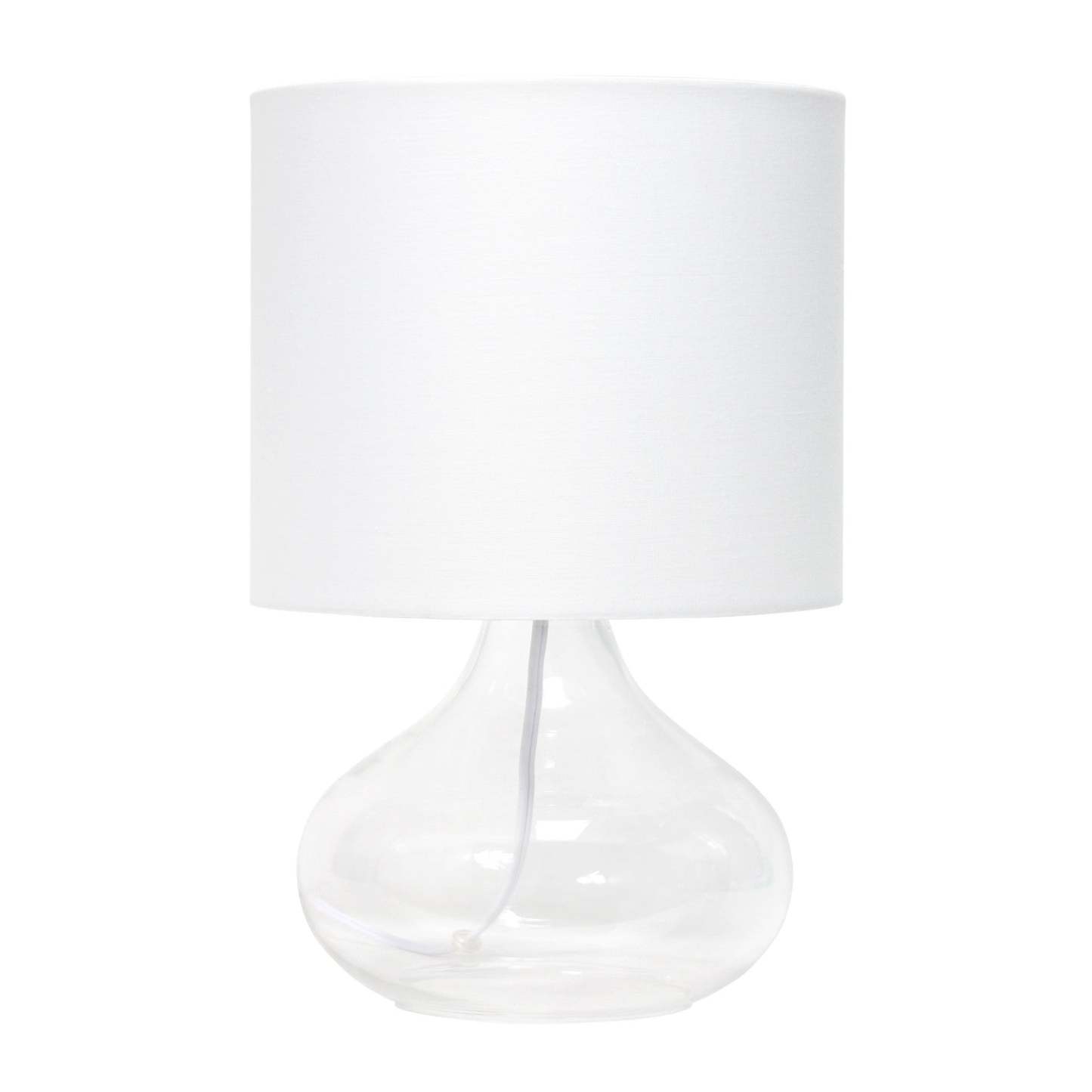 Lampe de table Simple Designs en verre à motif de goutte d'eau, transparente avec abat-jour blanc|Simple Designs Glass Raindrop Table Lamp with Fabric Shade, Clear with White Shade|D21FMOFK