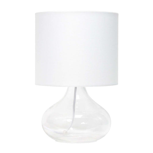 Lampe de table Simple Designs en verre à motif de goutte d'eau, transparente avec abat-jour blanc|Simple Designs Glass Raindrop Table Lamp with Fabric Shade, Clear with White Shade|D21FMOFK