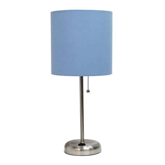 Limelights Stick Lamp with Charging Outlet And Fabric Shade, Blue Table Lamp|Lampe de table Limelights bleue avec pied mince et prise de recharge|D2200VO8