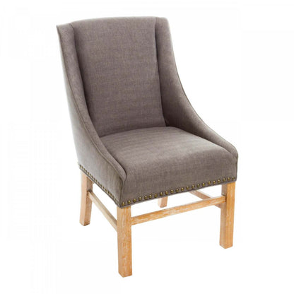 Chaise De Salle À Manger Lance En Tissu Tapisse Avec Clous Décoratifs - Brun, Gris