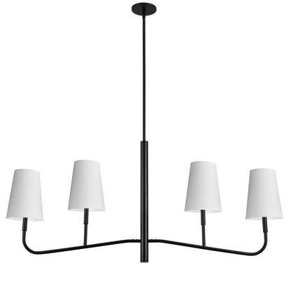 Dainolite Eleanor 4 Light Horizontal Chandelier Matte Black White Shades Lamp|Lustre horizontal Eleanor de Dainolite avec abat-jour blancs, fini noir mat et 4 ampoules