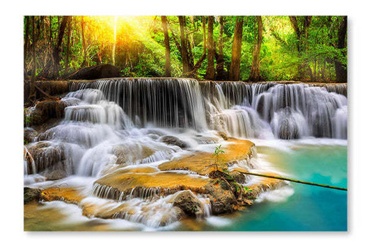 Cascade d'Erawan dans la province de Kanchanaburi 16x24 Cadre d'art mural et panneau en tissu| Cascade d'Erawan dans la province de Kanchanaburi 16 po x 24 po : Cadre d'art mural et panneau de tissu|D44GXW75