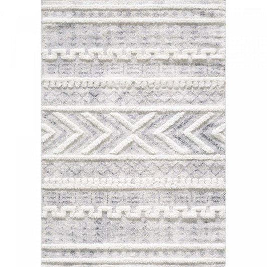 Lola Geo Marocain Cream Shag Area Rug - 6'7 x 9'6|Carpette à poil long Lola crème à motif marocain géométrique - 6 pi 7 po x 9 pi 6 po