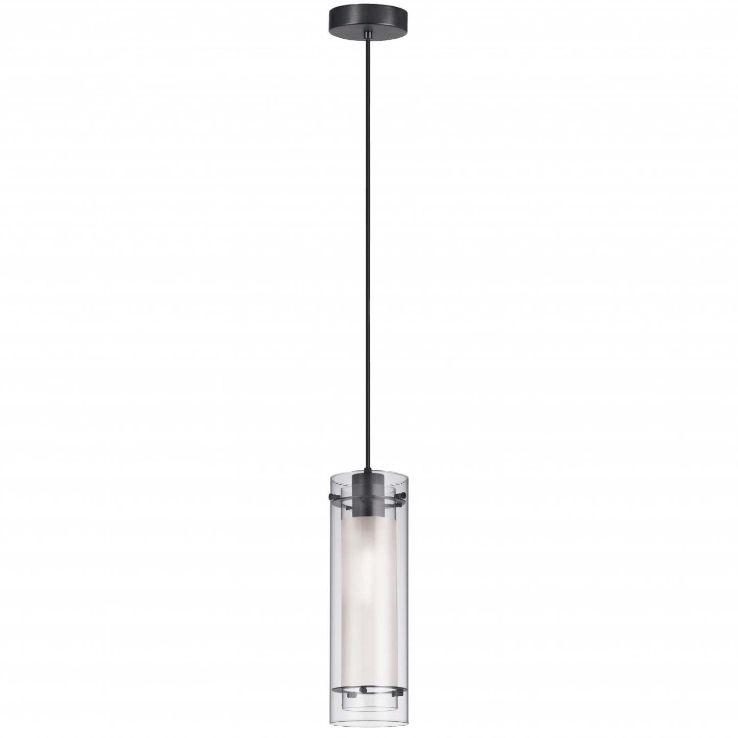 Luminaire suspendu Pasha de Dainolite en finition noire mate avec verre transparent/givré, 1 ampoule