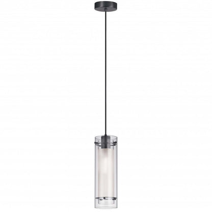 Luminaire suspendu Pasha de Dainolite en finition noire mate avec verre transparent/givré, 1 ampoule