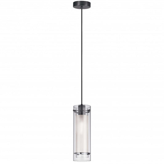 Luminaire suspendu Pasha de Dainolite en finition noire mate avec verre transparent/givré, 1 ampoule