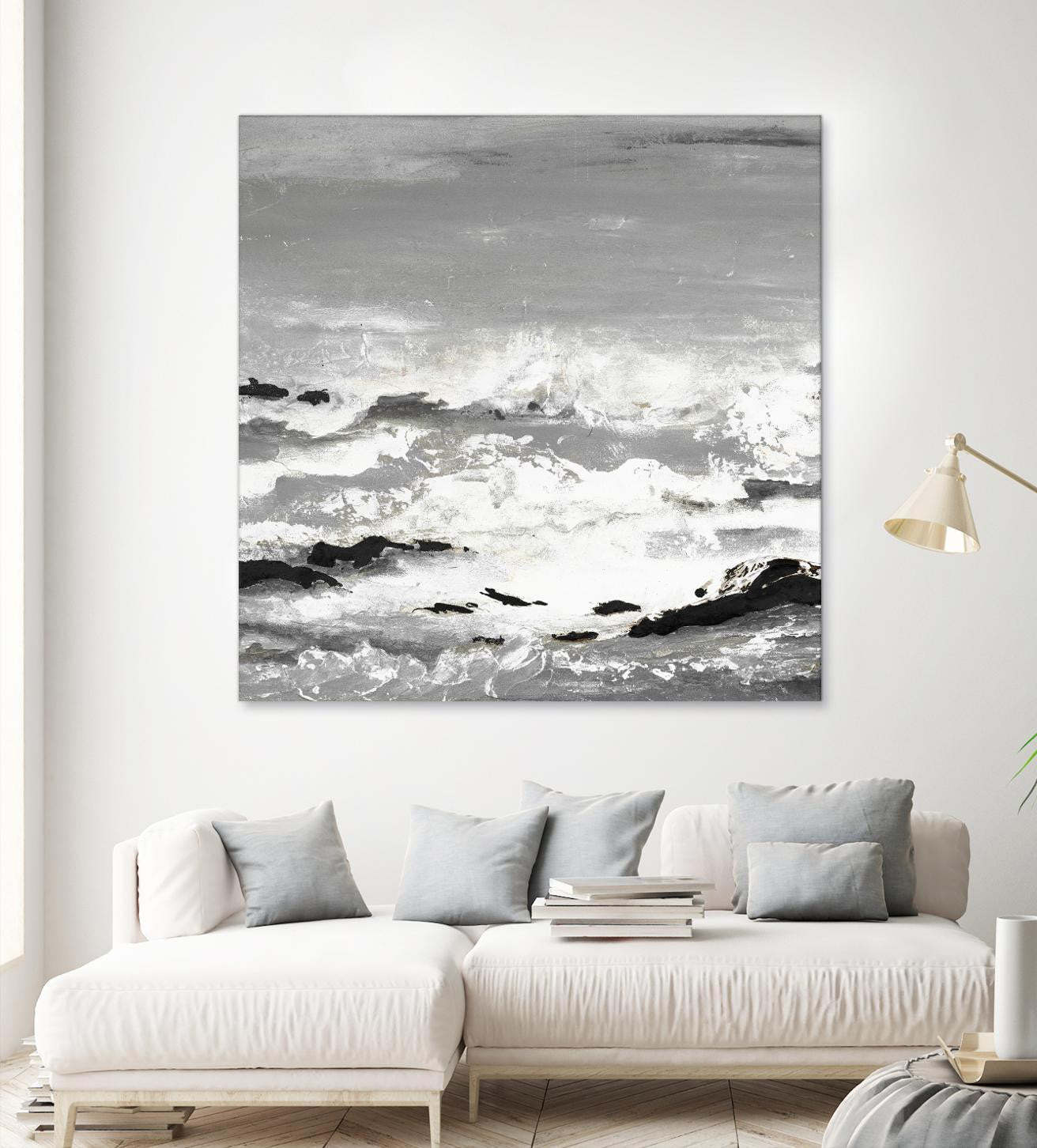 Œuvre d'art murale géante « Rochers et vagues » 54 x 54