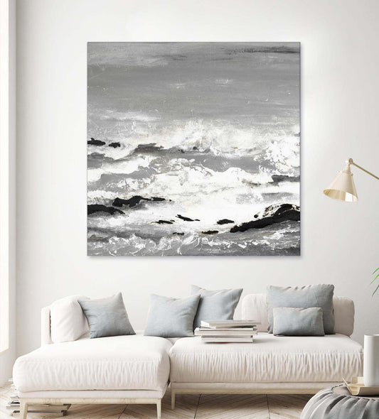 Œuvre d'art murale géante « Rochers et vagues » 54 x 54