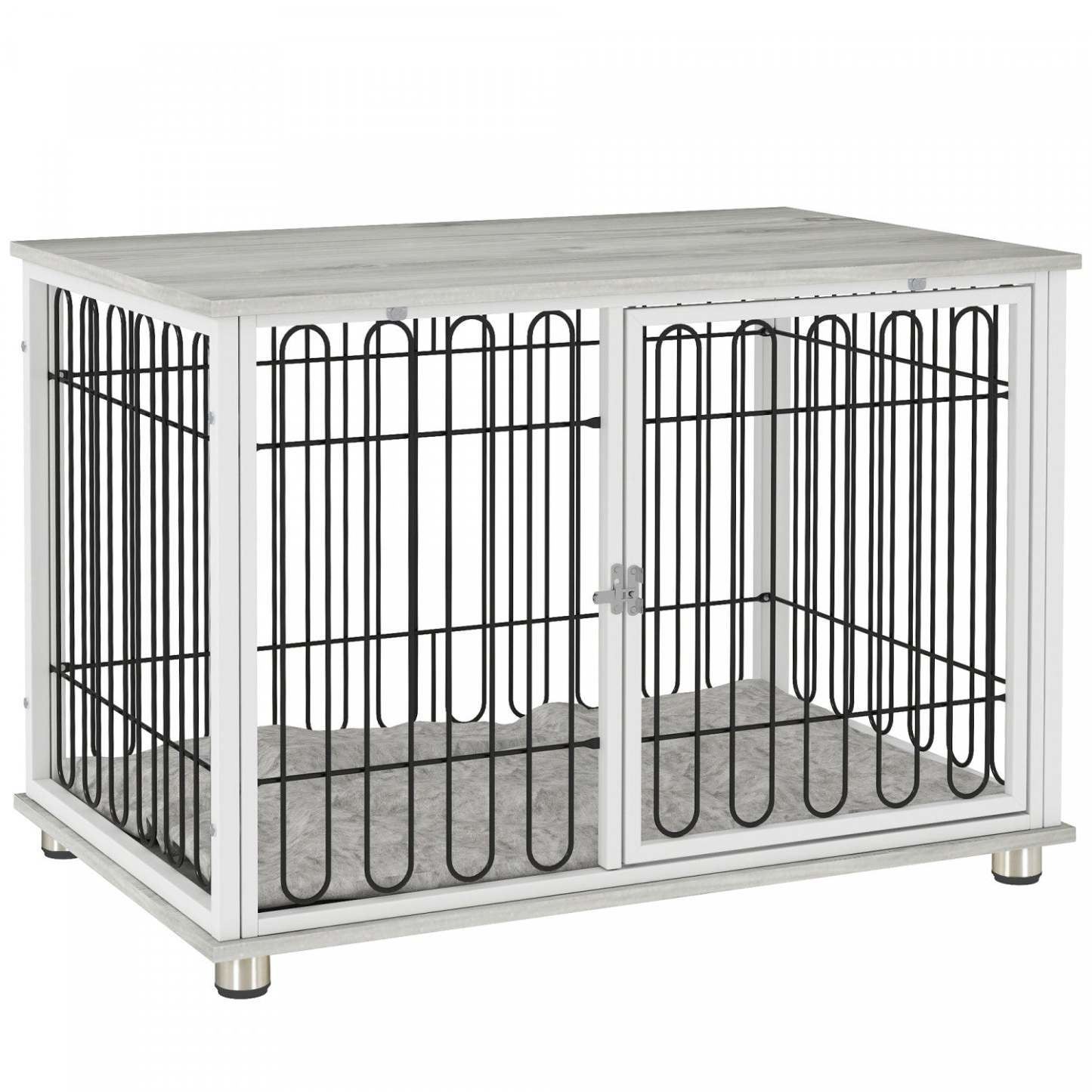 Pawhut Meuble De Cage De Chien De 35 Pouces Avec Coussin Lavable, Table D'appoint Pour Niche D'intérieur Avec Pie