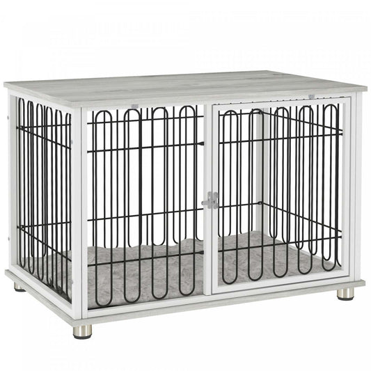Pawhut Meuble De Cage De Chien De 35 Pouces Avec Coussin Lavable, Table D'appoint Pour Niche D'intérieur Avec Pie