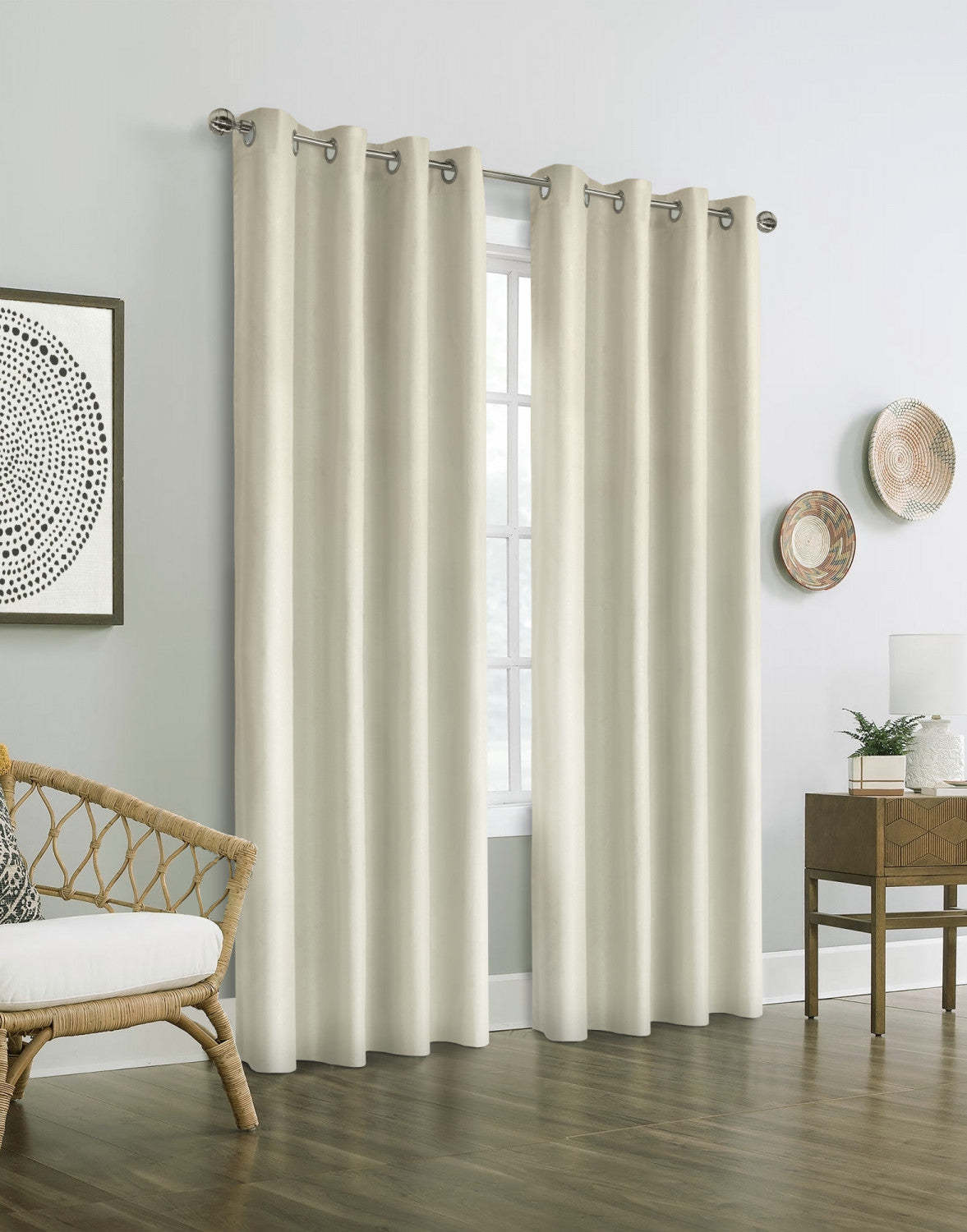 Thermaplus Vigo Blackout Grommet Curtain Panel - 52 x 84|Panneau de rideau coupe-lumière à œillets Vigo blanc cassé de Thermaplus - 52 x 84