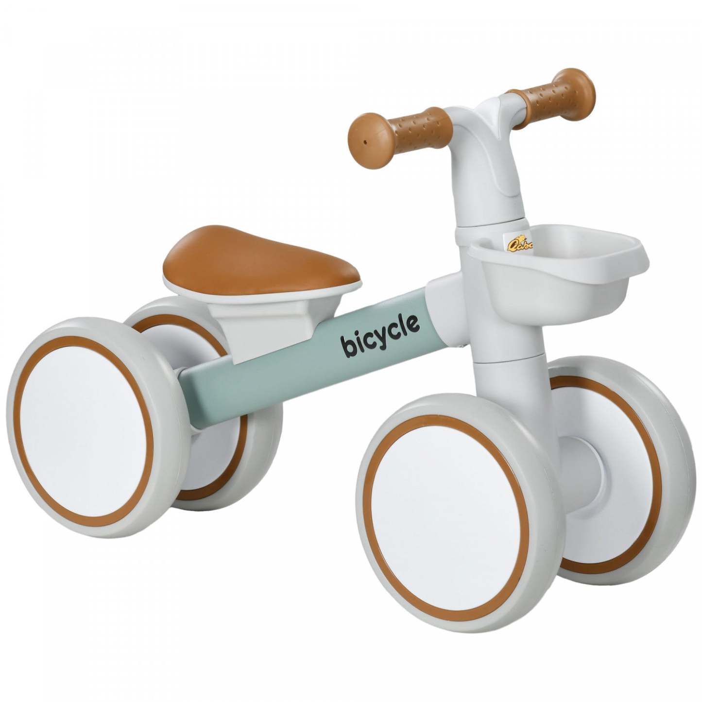 Qaba Baby Balance Bike, vélo d'équilibre pour tout-petits de 12 à 36 mois avec siège réglable, panier amovible, 4 roues silencieuses, vélo sans pédales pour garçons et filles, vert