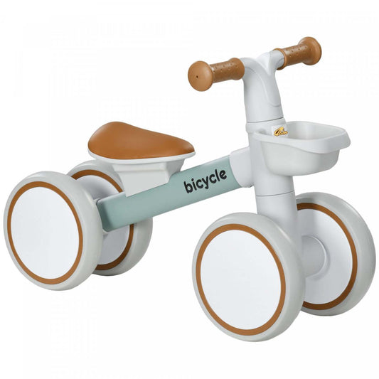 Qaba Baby Balance Bike, vélo d'équilibre pour tout-petits de 12 à 36 mois avec siège réglable, panier amovible, 4 roues silencieuses, vélo sans pédales pour garçons et filles, vert