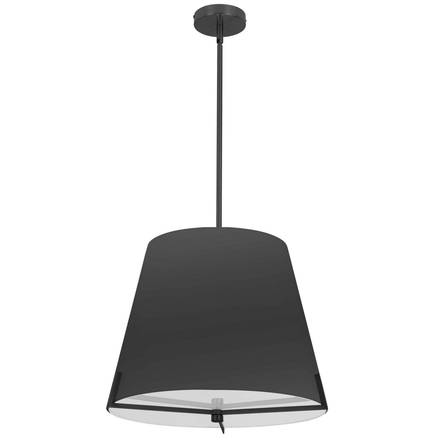 Luminaire suspendu Preston de Dainolite de 19 po de diamètre avec abat-jour en tissu noir, fini noir mat et 4 ampoules