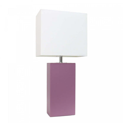 Lampe de table moderne Elegant Designs en cuir avec abat-jour en tissu blanc - Violet | D21X2YEK
