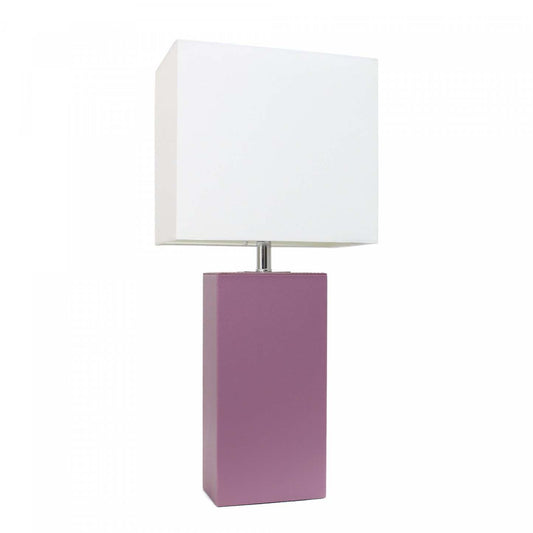 Lampe de table moderne Elegant Designs en cuir avec abat-jour en tissu blanc - Violet | D21X2YEK