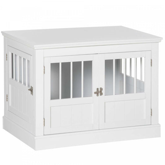 Pawhut Meuble De Cage Pour Chien, 31, Table D'appoint Laterale Avec Trois Portes, Cage D'intérieur