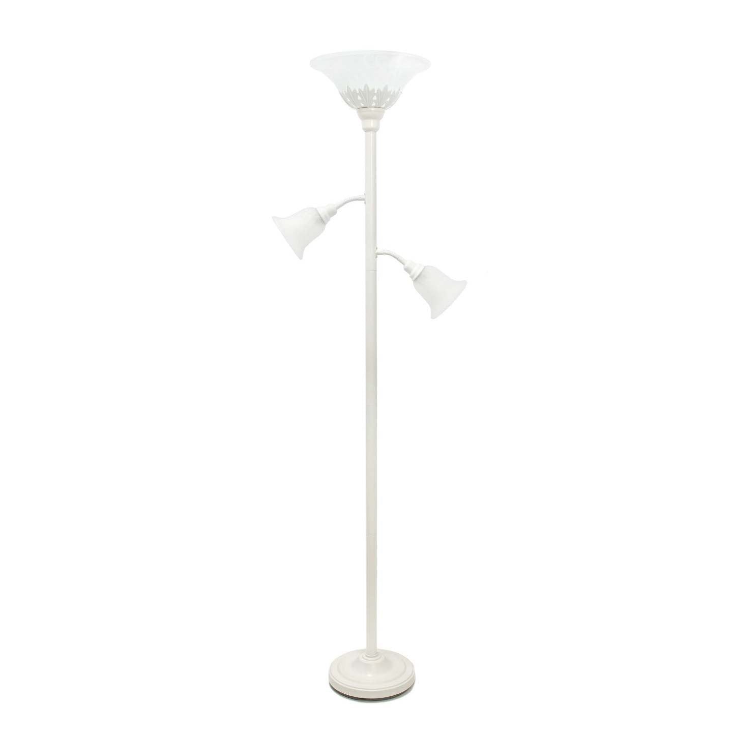 Lampe à pied Elegant Designs à 3 ampoules avec abat-jour en verre festonné, blanc|D21TPB6A