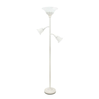 Lampe à pied Elegant Designs à 3 ampoules avec abat-jour en verre festonné, blanc|D21TPB6A