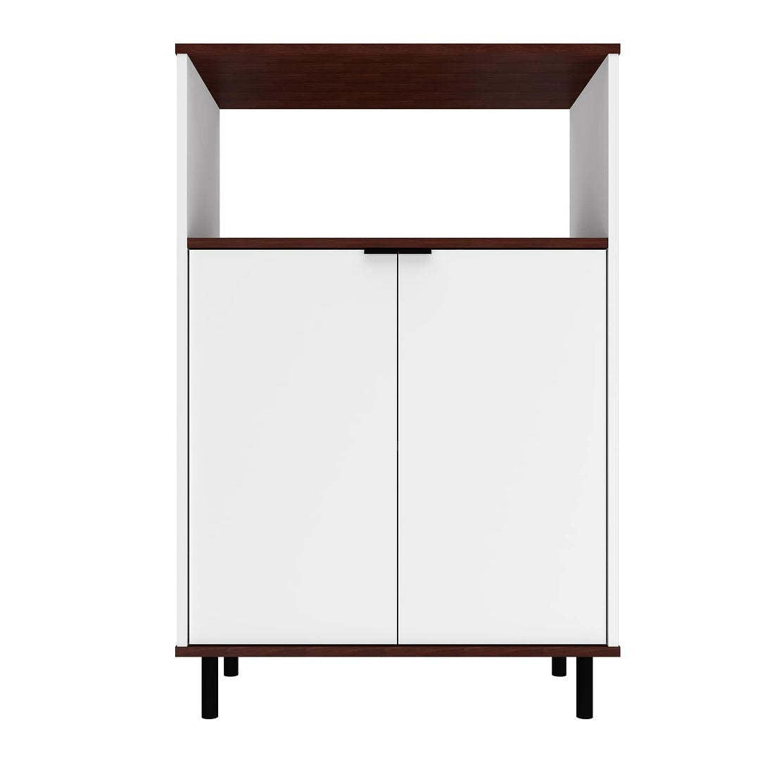 Manhattan Comfort Mosholu 3-Shelf Accent Cabinet - White &amp; Nut Brown|Armoire décorative Mosholu de Manhattan Comfort avec 3 tablettes - blanche et brun noix