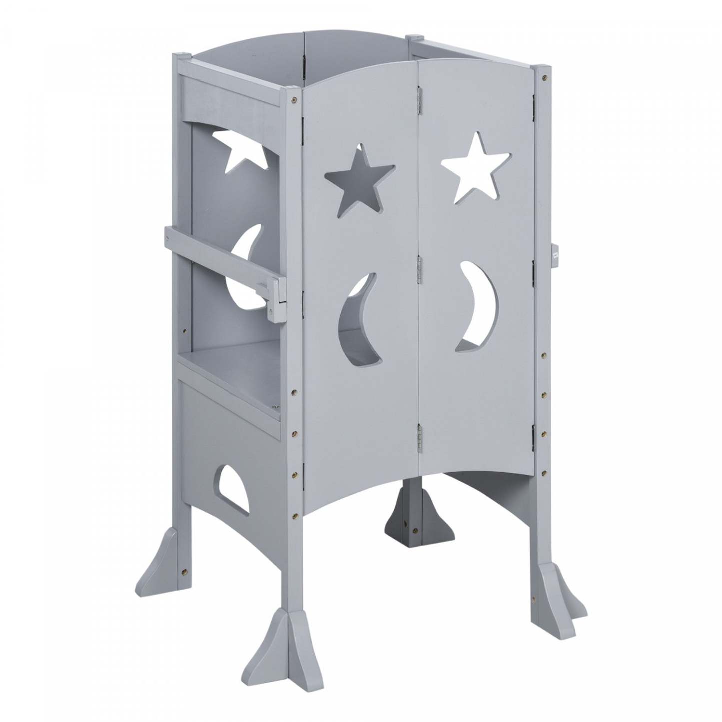 Marchepied Qaba avec poignées de soutien, rail de sécurité et marchepied antidérapant en bois dur pour enfants