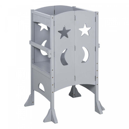 Marchepied Qaba avec poignées de soutien, rail de sécurité et marchepied antidérapant en bois dur pour enfants