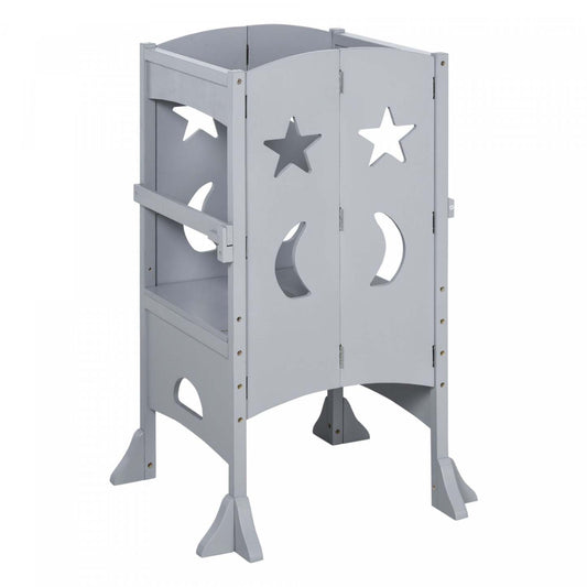 Marchepied Qaba avec poignées de soutien, rail de sécurité et marchepied antidérapant en bois dur pour enfants