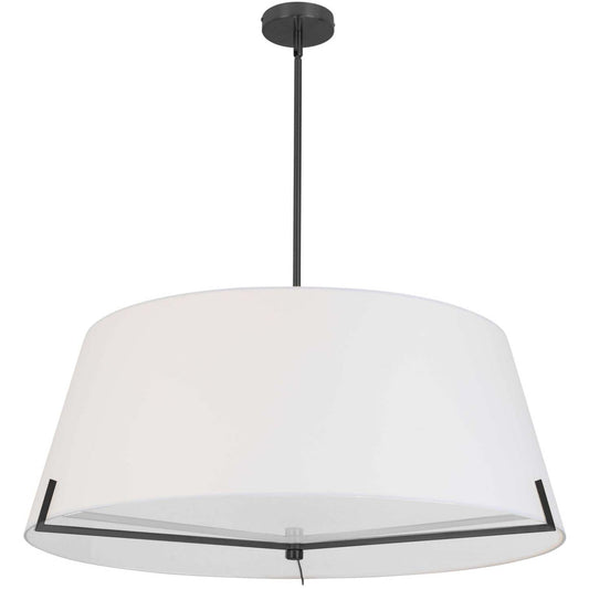 Dainolite Preston 4 Light Pendant 33 Dia Matte Black White Fabric Shade Lamp|Luminaire suspendu Preston de Dainolite de 33 po de diamètre avec abat-jour en tissu blanc, fini noir mat et 4 ampoules