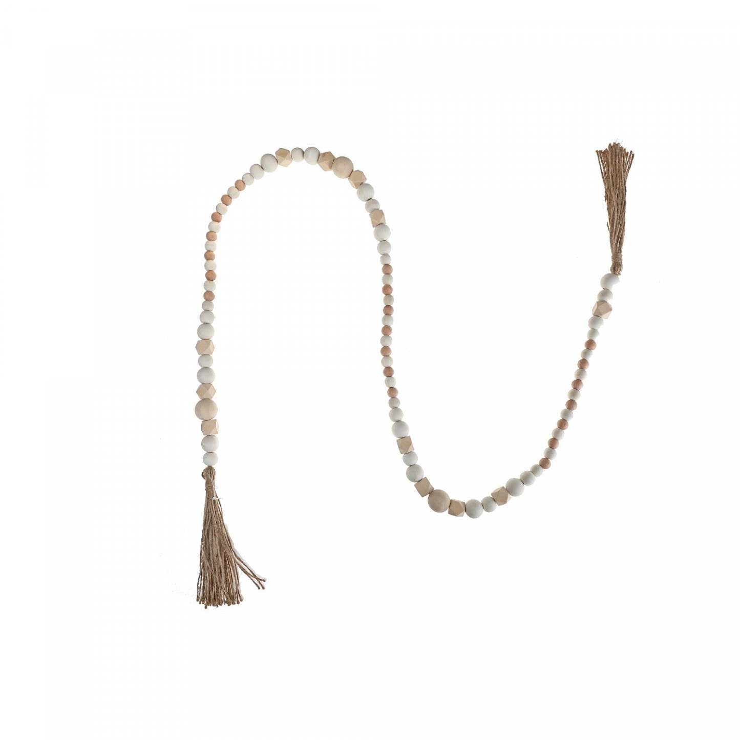 Guirlande de perles en bois naturel avec glandes