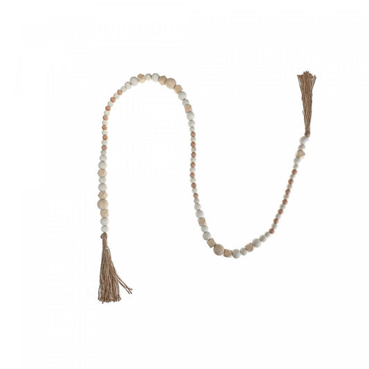 Guirlande de perles en bois naturel avec glandes