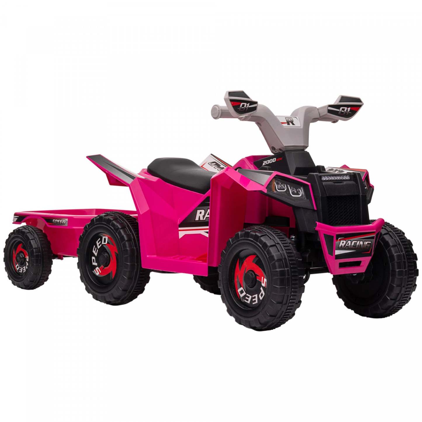 Aosom Quad 6 V Pour Enfants, Véhicule Électrique Alimenté Par Batterie À 4 Roues Avec Remorque Arrière