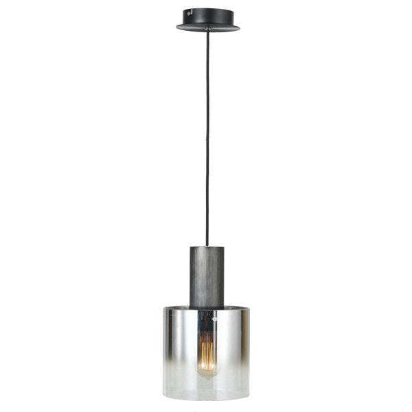 Luminaire suspendu Henley à 1 ampoule noir satiné et verre fumé | Luminaire suspendu Henley en noir satiné et verre fumé à 1 ampoule | D06HLC9Z